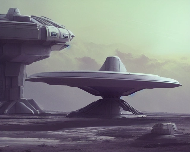 14136-3566258488-A futuristic figure viewing a landing spaceship on a barren landscape, artstation trending, realistic, sci-fi.webp